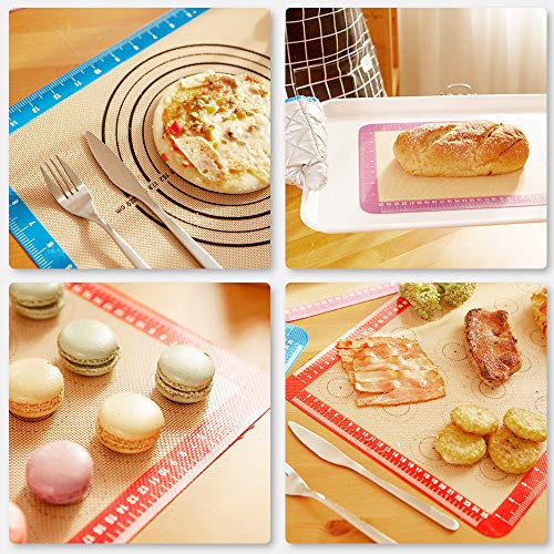 Newdora Tapetes de Silicona para Hornear, Juego de 3 Unidades Accesorios Utensilios de Cocina de Silicona, Tapetes para Amasar, Pizza, Galletas, Pan, Fondant, Resistentes al Calor, Antiadherentes
