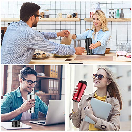 Newdora Termo Café, Vaso Termico Cafe de 380ml con Tapa, Botella Acero Inoxidable Agua para Viajes Oficina en casa Escuela Trabajos Camping（Negro）