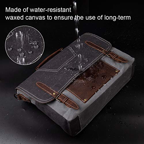 NEWHEY Bolsa Mensajero Maletin Hombre Vintage Resistentes Bolso Bandolera Hombre Impermeable Lona Bandolera para Ordenador Portátil 15.6 Gris