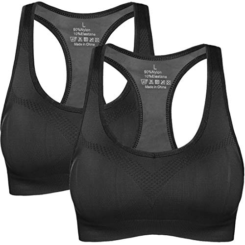 NEWHEY Sujetador Deportivo para Mujer Talla Grande Sujetadores Deportivos Yoga Sport Bra Soporte Bralette Acolchado sin Aros Negro Pack XXL