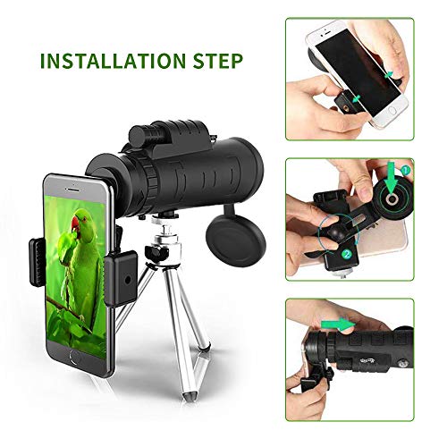 Newseego 50x60 Telescopio Monocular, HD de Alta Potencia con Clip de Teléfono y Trípode para Teléfono Celular, Telescopio de Doble Enfoque BAK4 Prism para Observación de Aves, Turismo