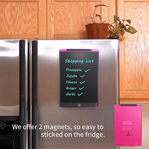 NEWYES 12" Tableta de Escritura LCD, Tableta gráfica, Ideal para hogar, Escuela u Oficina. Pilas Incluidas y 2 Imanes para la Nevera (Rosa)