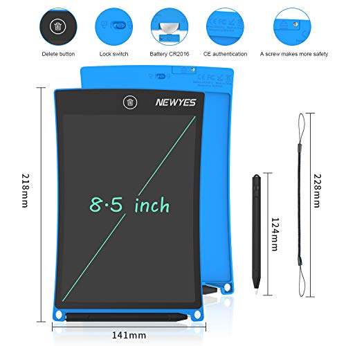 NEWYES 8,5" Tableta de Escritura LCD | Tableta gráfica | Tablet para niños | Ideal como Pizarra Digital para Aprender a Leer, Escribir y para Manualidades | Juguete Educativo (Azul)