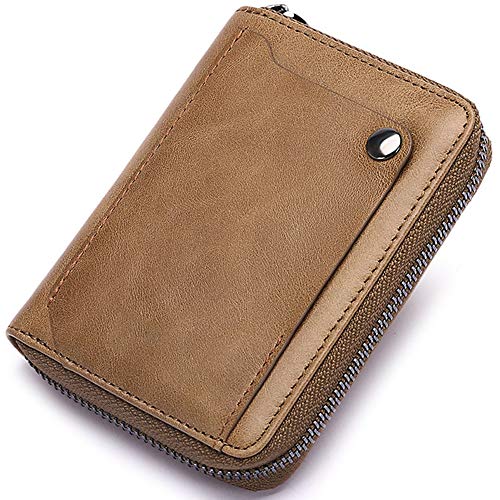 NFGHK Cartera de Piel, Cartera Mujer Monedero de Cuero Genuino Gran Capacidad Cartera de Tarjeta de Crédito con Compartimento para Monedas con Bolsillo con Cremallera para Fiesta, Viaje