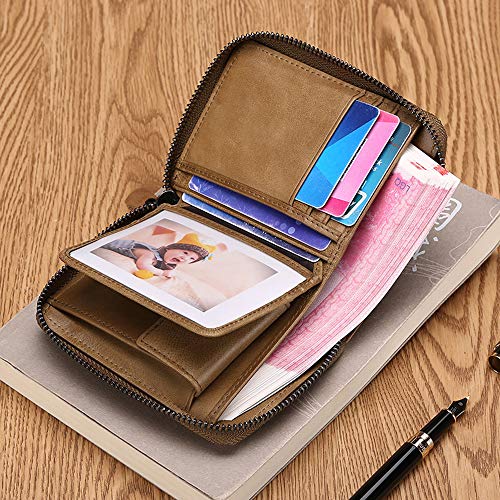 NFGHK Cartera de Piel, Cartera Mujer Monedero de Cuero Genuino Gran Capacidad Cartera de Tarjeta de Crédito con Compartimento para Monedas con Bolsillo con Cremallera para Fiesta, Viaje