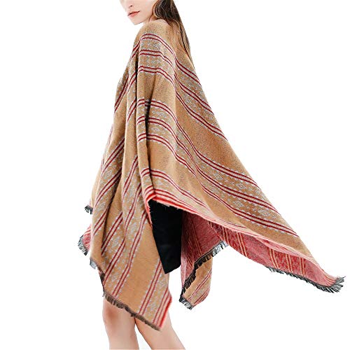 NgMik Damas de Gran tamaño Bufanda Multicolor Simple de Las Rayas Verticales del otoño y del Invierno Caliente de la Bufanda del mantón de Las señoras de Doble Uso Chal Manta
