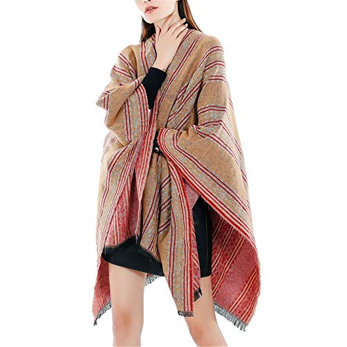 NgMik Damas de Gran tamaño Bufanda Multicolor Simple de Las Rayas Verticales del otoño y del Invierno Caliente de la Bufanda del mantón de Las señoras de Doble Uso Chal Manta