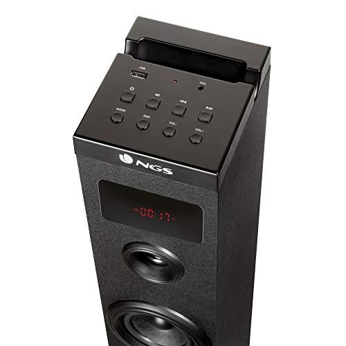 NGS SKYCHARM - Altavoz Torre de Sonido con Bluetooth y Mando a Distancia (50W, USB, Radio FM, AUX). Color Negro
