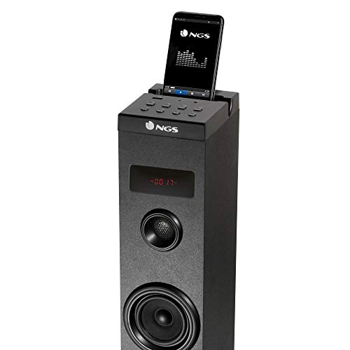 NGS SKYCHARM - Altavoz Torre de Sonido con Bluetooth y Mando a Distancia (50W, USB, Radio FM, AUX). Color Negro