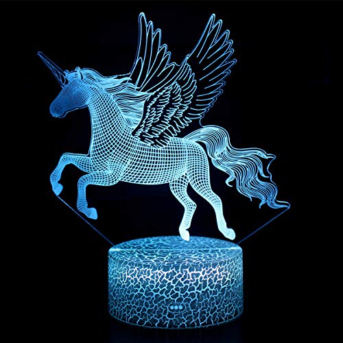 NHSUNRAY luces de noche de unicornio 3D, lámpara de ilusión de unicornio, 7 colores cambiantes, interruptor inteligente, lámpara de decoración para cumpleaños, San Valentín, regalos para niños y niñas