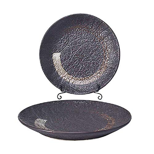 nianrui Plato De Cerámica De Oro Negro Vintage, Vajilla De Mesa De Esmalte De Color De Mesa De Comedor, Plato Decorativo, Plato De Carne, Plato De Fruta 9 pulgadas/Patrón de piedra clara