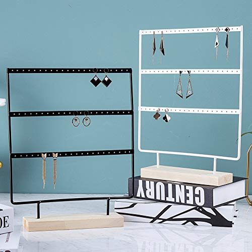 Nideen - Soporte para joyas, 3 niveles, organizador de pendientes, con bandeja de madera, para pendientes, collares, anillos, 66 agujeros