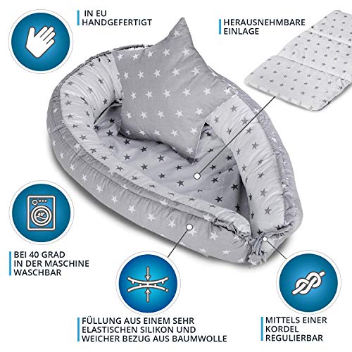 nido bebe recien nacido - reductor de cuna nidos para bebes cojin colecho Azul blanco 90 x 60 cm