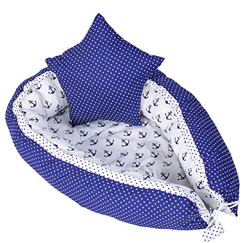 nido bebe recien nacido - reductor de cuna nidos para bebes cojin colecho Azul blanco 90 x 60 cm