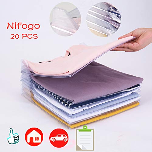 Nifogo Organizador Camisetas,Organizador Ropa,Organizador de Armario, Organizador de Almacenamiento,Plegable Apilamiento Camisas Camiseta Folder,Tamaño Normal (20pack)