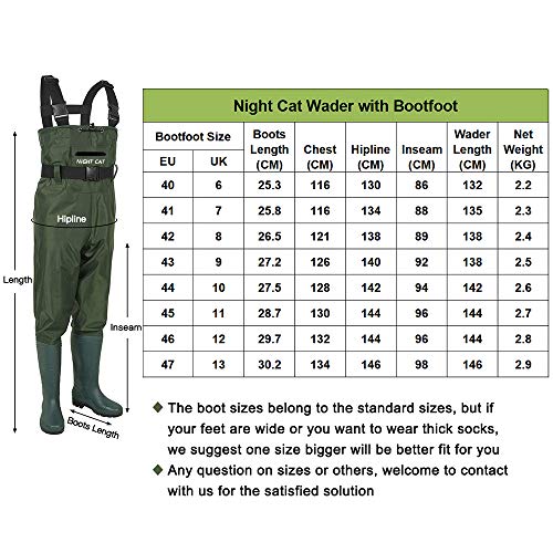 Night Cat Vadeadores de Pesca para Hombres Impermeables Transpirables Mujeres Caza vadeadores con Botas Pantalones de Babero para Aguas, 1 tamaño más Grande es Bettler