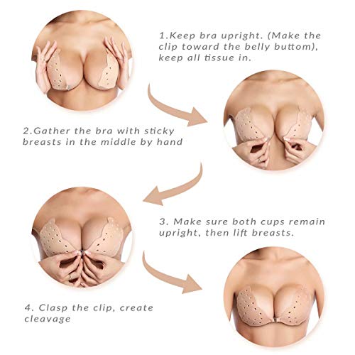 Niidor Sujetador Adhesivo Tirantes Pegajoso Invisible Sujetador Push Up Tapas de niple de Silicona para Vestido sin Espalda-Desnudo Transpirable-B
