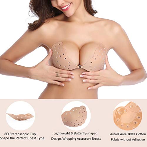 Niidor Sujetador Adhesivo Tirantes Pegajoso Invisible Sujetador Push Up Tapas de niple de Silicona para Vestido sin Espalda-Desnudo Transpirable-B