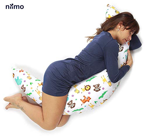 Niimo Cojin Lactancia Bebe y Almohada Embarazada Dormir XXL Multifuncion Funda Cojin 100% Algodon Desenfundable y Lavable Relleno de Poliester Multiusos Maternidad (Selva)