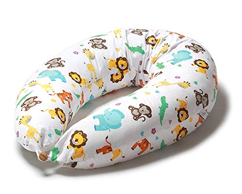 Niimo Cojin Lactancia Bebe y Almohada Embarazada Dormir XXL Multifuncion Funda Cojin 100% Algodon Desenfundable y Lavable Relleno de Poliester Multiusos Maternidad (Selva)