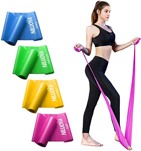 Niluoya Bandas Elásticas Fitness, 4-Pack 1.5M+2M Cintas Banda Resistencia con 2 Niveles Piezas Bandas de Resistencia para Yoga, Pilates, Crossfit, Estiramientos, Musculacion, Piernas, Brazos Fuerza