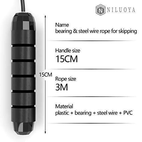 Niluoya Cuerda Saltar, Ajustable de 3M Profesión Cuerda de Salto de Velocidad, con Mango de Espuma de Suave Combas para Mujer Hombre Gym Fitness Ejercicio Crossfit Quema Grasa Aumentar la Resistencia