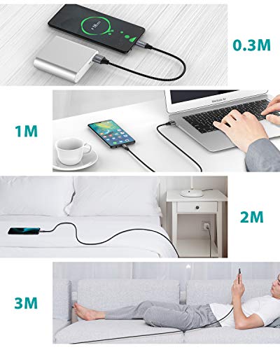 NIMASO Cable USB C 3A[4 Pack 0.3M+1M+2M+3M],Cable USB Tipo C para Carga y Sincronización Rápidas,Cargador Tipo C es Compatible con Samsung S10 S9 S8 A50 A70,Huawei P30 P20 Mate 20,Xiaomi Redmi Note 7…