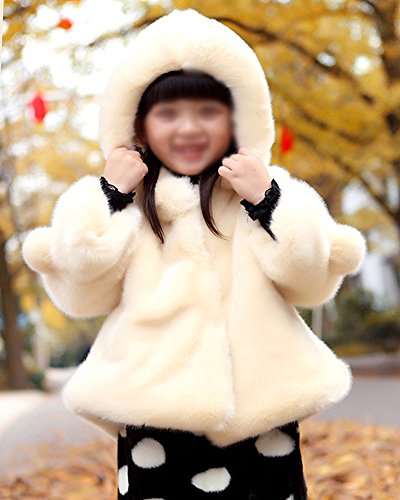 Niña Ropa Chaqueta Piel Sintética De Manga Larga Outerwear Abrigo con Capucha Beige 160CM