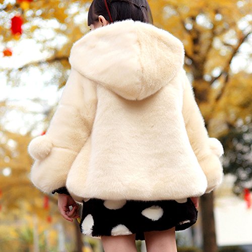 Niña Ropa Chaqueta Piel Sintética De Manga Larga Outerwear Abrigo con Capucha Beige 160CM