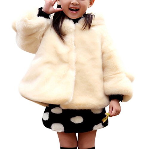 Niña Ropa Chaqueta Piel Sintética De Manga Larga Outerwear Abrigo con Capucha Beige 160CM