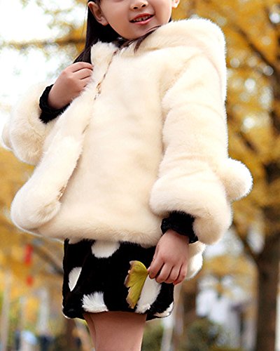 Niña Ropa Chaqueta Piel Sintética De Manga Larga Outerwear Abrigo con Capucha Beige 160CM