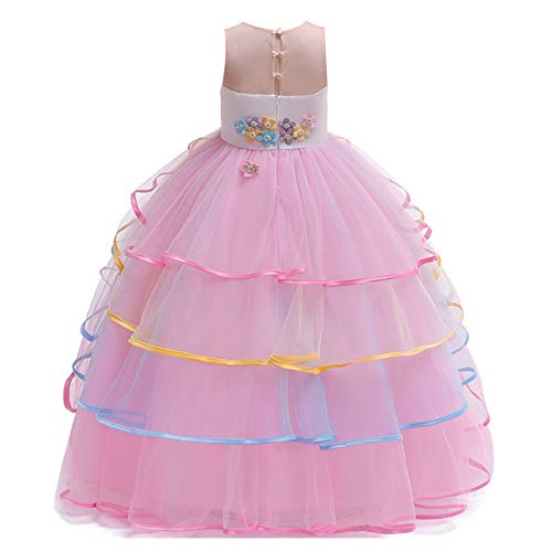 Niñas Disfraz de Halloween Princesa Vestido de Unicornio para Chicas Cumpleaños de Boda Carnaval de Fiesta de Cosplay Navidad Comunión Flor Vestidos de Baile con Diadema Multicolor 4-5