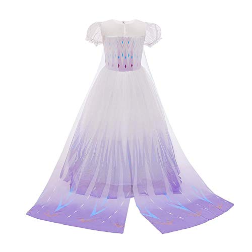 Niñas Vestido de Princesa Elsa Elegante Disfraz de Reina Festivo y Accesorios Conjunto Corona Cetro Peluca Chica Cosplay Traje de Fiesta Carnaval Navidad Boda Fiesta Manga Corta Morado 3-4 Años