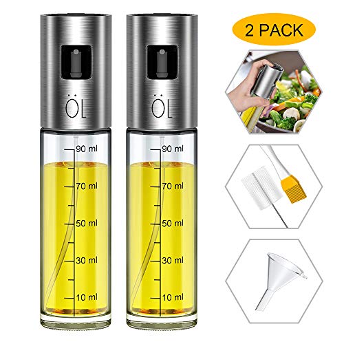 Ninonly [2 Pack] Pulverizador Aceite Pulverizador Spray Oliva Aceite Recargable Botella con 2 Pinceles y 1 Embudo para Cocinar/Ensalada/Hornear Pan/BBQ/Cocina