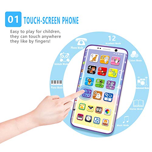??Niños Inteligentes Teléfono de Carga Juguete Música Sonido con Luz Móvil Juguete Educativo temprano Teléfono Multiusos de Juguete de Pantalla Curva ??