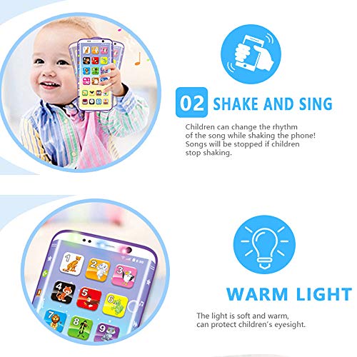 ??Niños Inteligentes Teléfono de Carga Juguete Música Sonido con Luz Móvil Juguete Educativo temprano Teléfono Multiusos de Juguete de Pantalla Curva ??