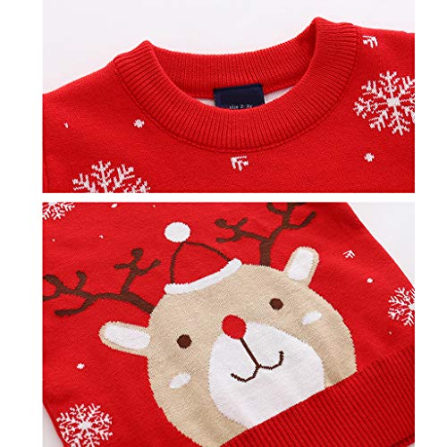 Niños Niñas Jersey de Navidad Sudadera de Punto Suéter Invierno Pull-Over Manga Larga Ciervo Rojo 5-6 Años