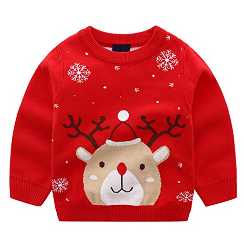 Niños Niñas Jersey de Navidad Sudadera de Punto Suéter Invierno Pull-Over Manga Larga Ciervo Rojo 5-6 Años