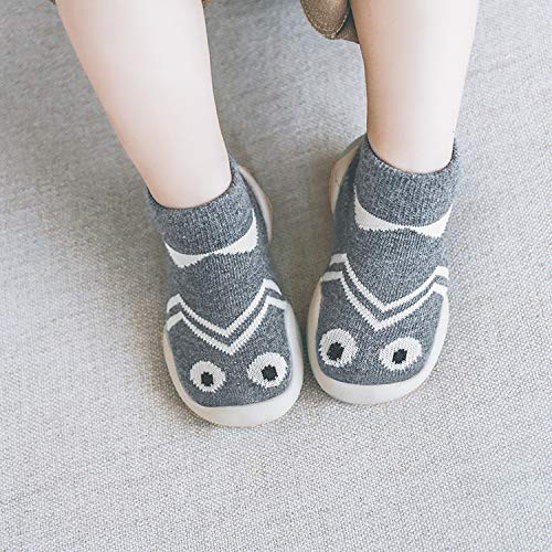 Niños Zapatos de Primeros Pasos Antideslizante Bebé Zapatos de Casa Diarios Suave Elástico Calcetines-Zapatos Zapatillas Suela Blanda Cómodo HS-Gris, 22/23