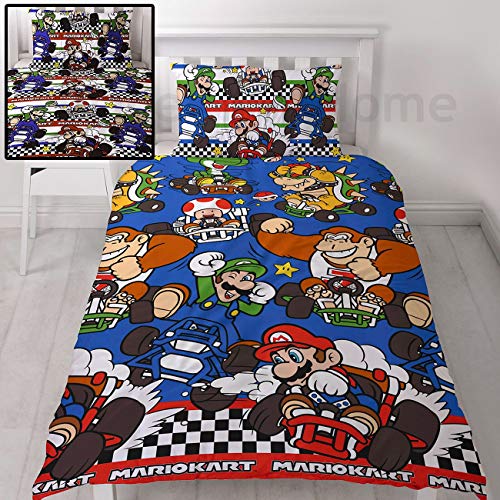 Nintendo Mario Kart - Juego de cama reversible para cama individual o doble, diseño de raceros, multicolor, edredón para cama individual