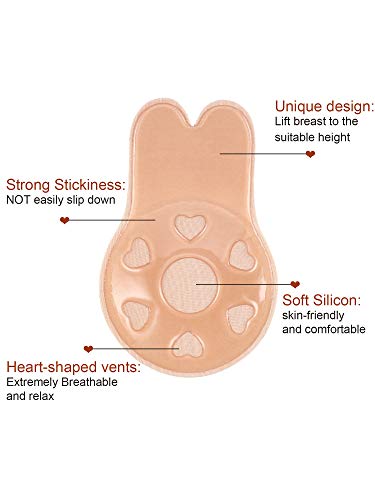 Nipplecovers de elevación 2 Piezas Mujer Conejo Sin Tirantes Sujetador sin Respaldo, Sujetador Invisible de Silicona Autoadhesivo (Carne, L)