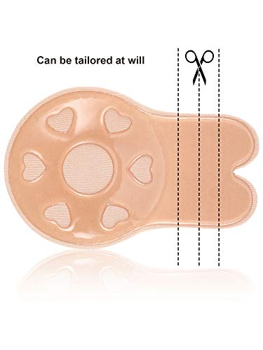 Nipplecovers de elevación 2 Piezas Mujer Conejo Sin Tirantes Sujetador sin Respaldo, Sujetador Invisible de Silicona Autoadhesivo (Carne, L)
