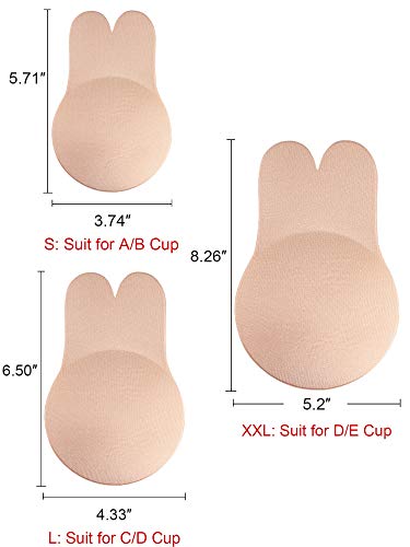 Nipplecovers de elevación 2 Piezas Mujer Conejo Sin Tirantes Sujetador sin Respaldo, Sujetador Invisible de Silicona Autoadhesivo (Carne, L)