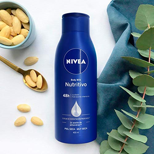 NIVEA Body Milk Nutritivo (1 x 400 ml), leche corporal para una hidratación profunda durante 48 h, crema hidratante corporal con aceite de almendras para piel muy seca