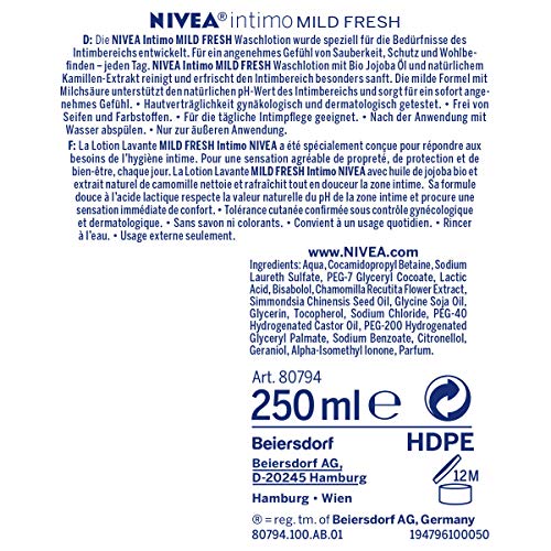 Nivea - Intimo natural fresh, loción de higiene intima, pack de 4 (4 x 250ml)