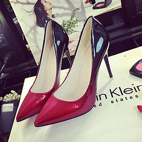 NLFD Zapatos de tacón Alto para Mujer, Zapatos Informales de Boda Sexis para Discoteca, Zapatos Puntiagudos para Fiestas, Vestido Degradado súper Verano-Rojo_38