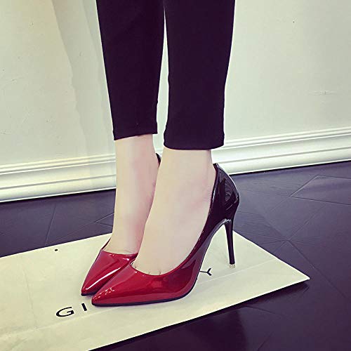 NLFD Zapatos de tacón Alto para Mujer, Zapatos Informales de Boda Sexis para Discoteca, Zapatos Puntiagudos para Fiestas, Vestido Degradado súper Verano-Rojo_38