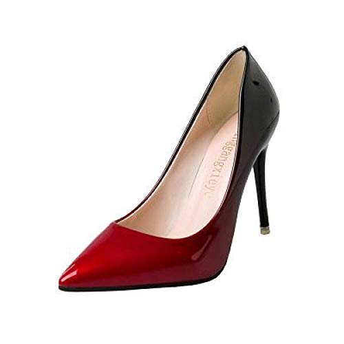 NLFD Zapatos de tacón Alto para Mujer, Zapatos Informales de Boda Sexis para Discoteca, Zapatos Puntiagudos para Fiestas, Vestido Degradado súper Verano-Rojo_38