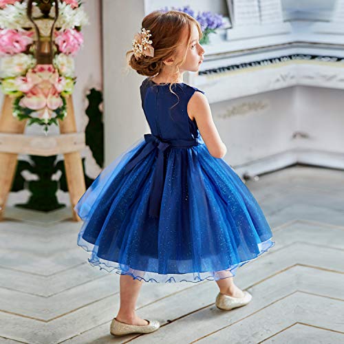 NNJXD Vestido de Fiesta de Princesa con Encaje de Flor de 3D sin Mangas para Niñas Talla(100) 18-24 Meses Azul Oscuro