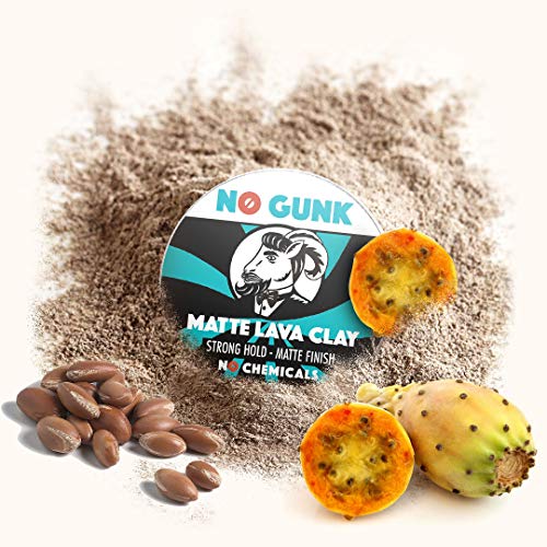 NO GUNK Arcilla Pasta Cera de Peinado Mate - 100% Natural Orgánica Para Pelo - Fijación Fuerte - De Ganador del Mejor Producto Para el Pelo de Hombre 2018 - Mate Lava Clay (Original, 50g)